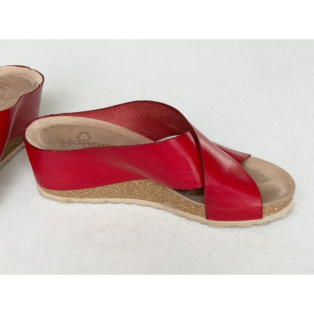 Yokono Red Leather Wedge Platform Sandals Slip On Cork Women's 7.5 Spain - Picture 4 of 8